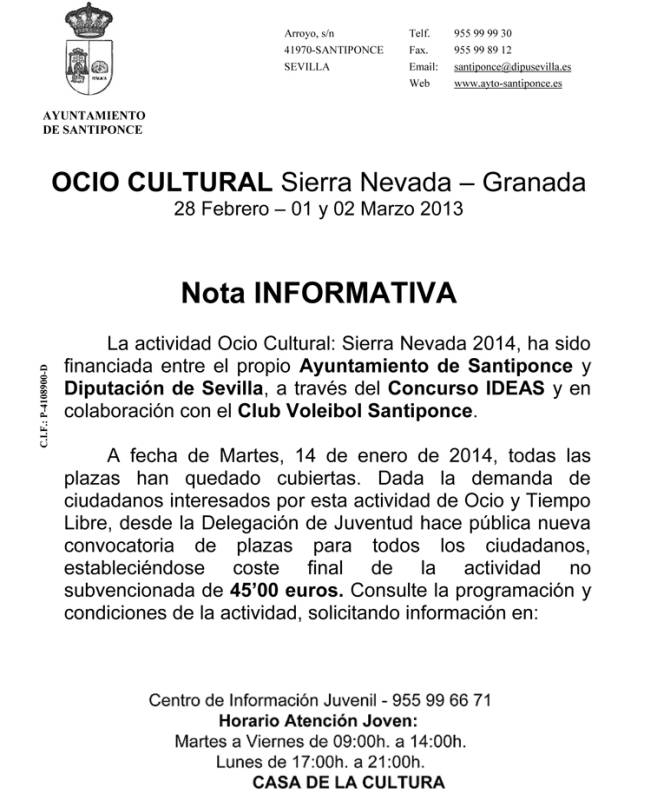 Nueva Convocatoria ocio cultural ANEXA 14012014